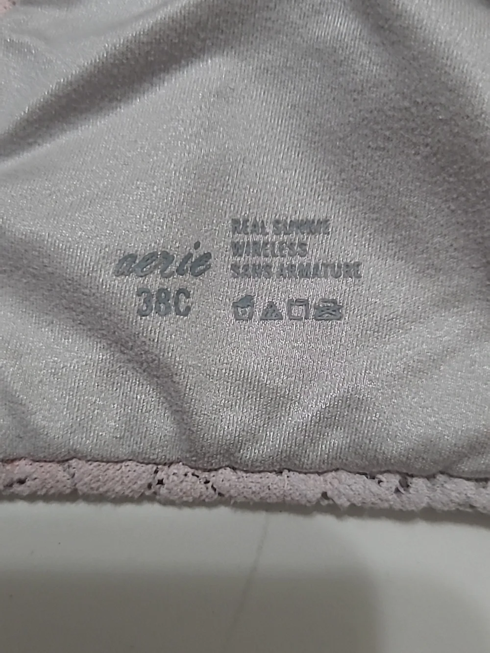 Aerie Light Gray & Pink Wireless Bra with J-Hook size 38C